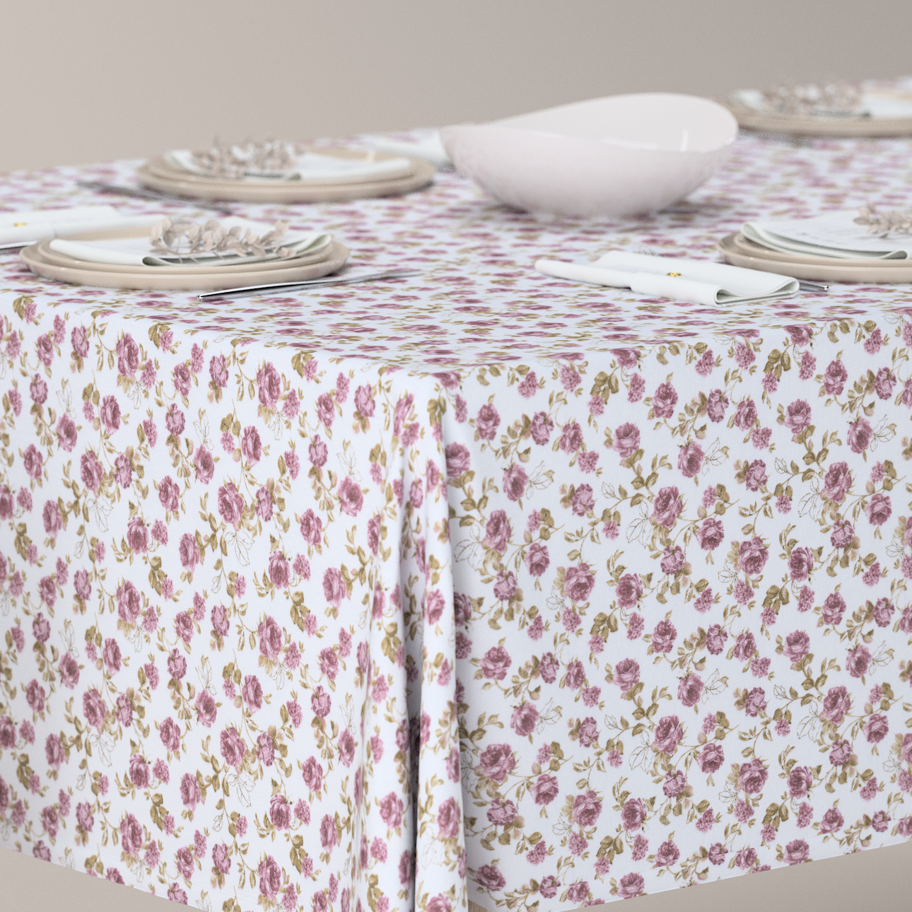 Rechteckige Tischdecke, weiß-rosa, Flowers (143-95) günstig online kaufen
