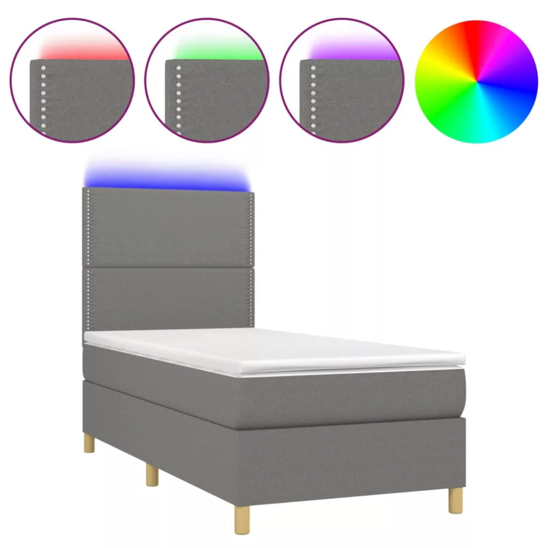 Vidaxl Boxspringbett Mit Matratze & Led Dunkelgrau 80x200 Cm Stoff günstig online kaufen
