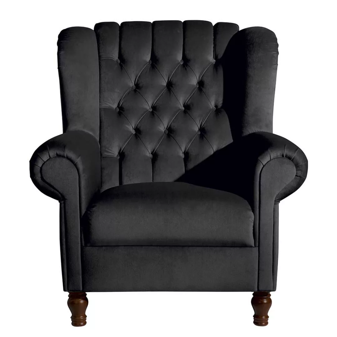 Chesterfield Look Polstersessel in Schwarz Samtvelours Federkern günstig online kaufen