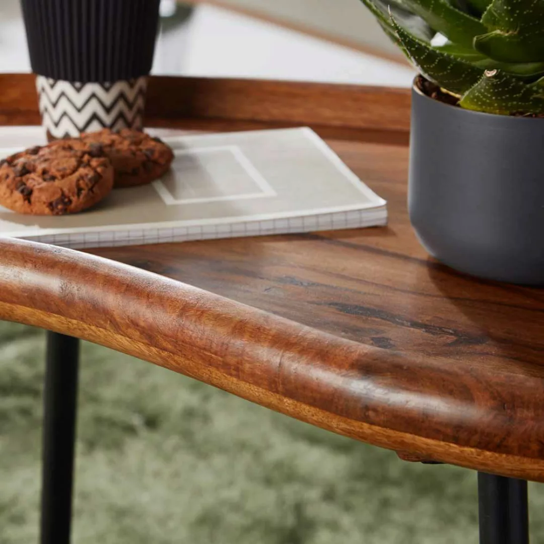 Couch Beistelltisch aus Sheesham Massivholz und Metall Nierenform günstig online kaufen