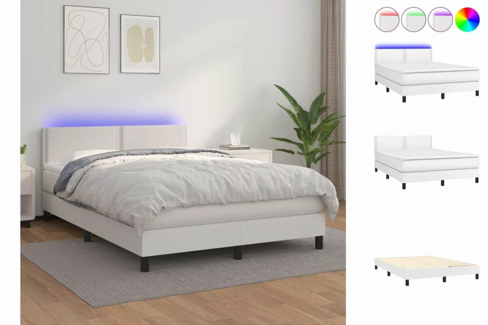 vidaXL Bettgestell Boxspringbett mit Matratze LED Weiß 140x190 cm Kunstlede günstig online kaufen