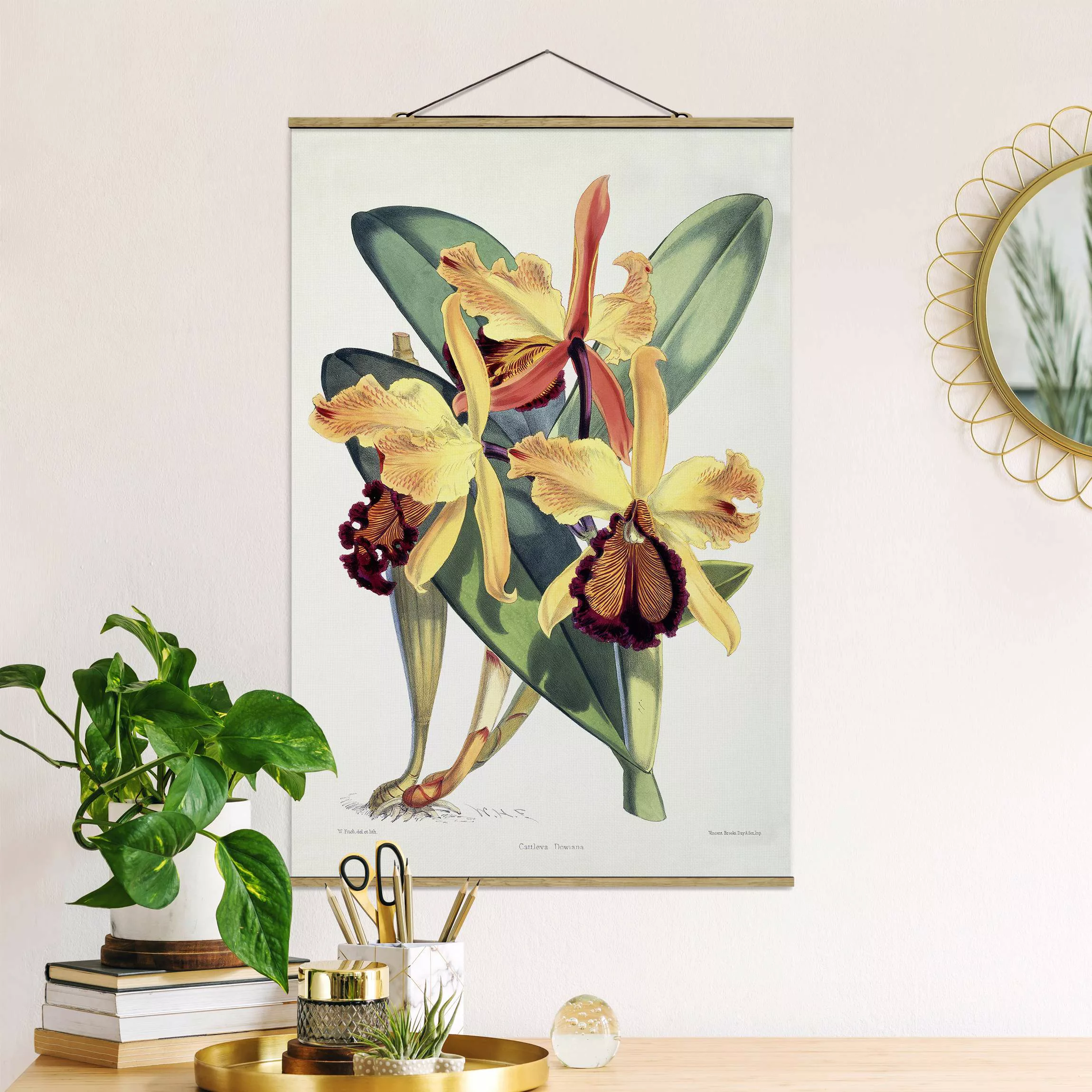 Stoffbild Blumen mit Posterleisten - Hochformat Walter Hood Fitch - Orchide günstig online kaufen