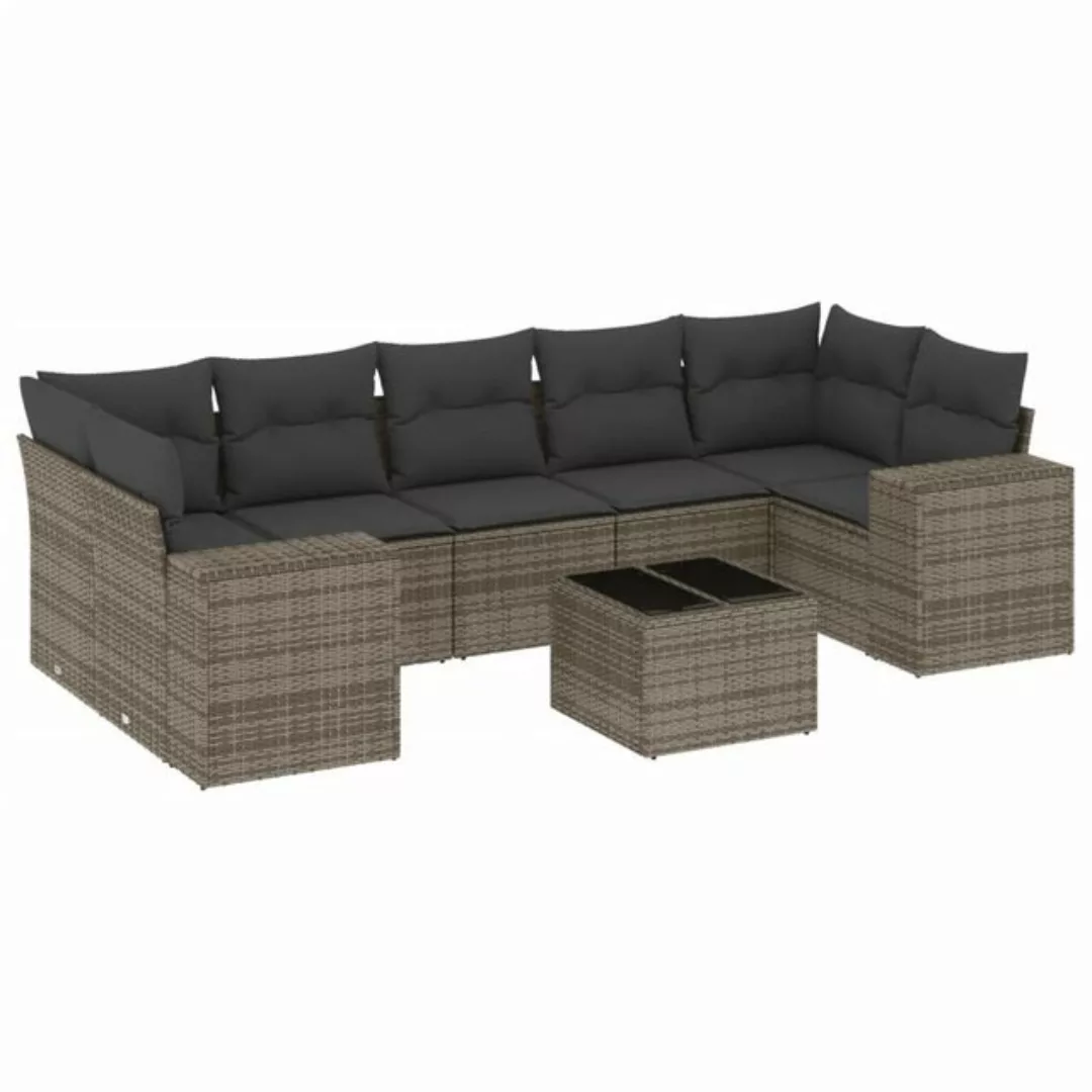 vidaXL Sofaelement 8-tlg. Garten-Sofagarnitur mit Kissen Grau Poly Rattan ( günstig online kaufen