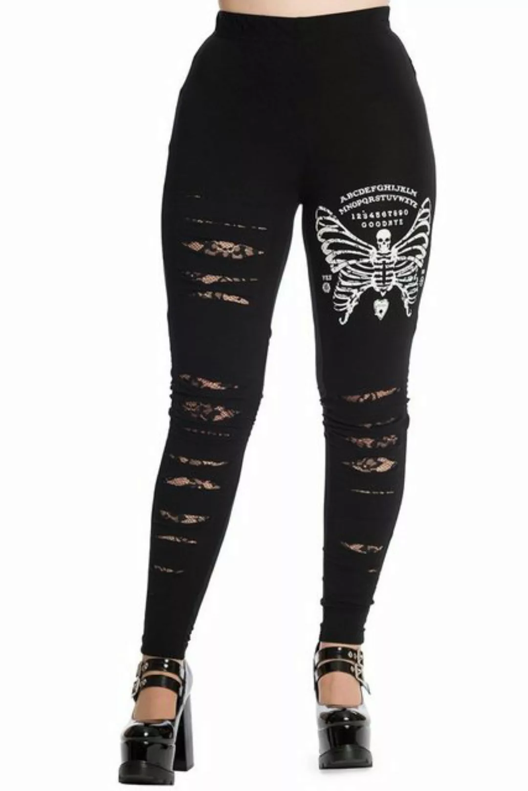 Banned Leggings Skeleton Butterfly Gothic Distressed Spitze günstig online kaufen