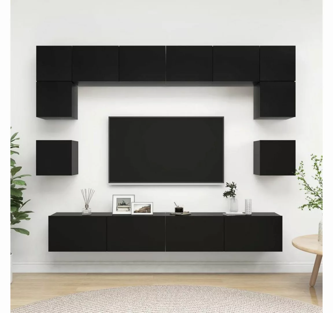 furnicato TV-Schrank 8-tlg. TV-Schrank-Set Schwarz Holzwerkstoff günstig online kaufen