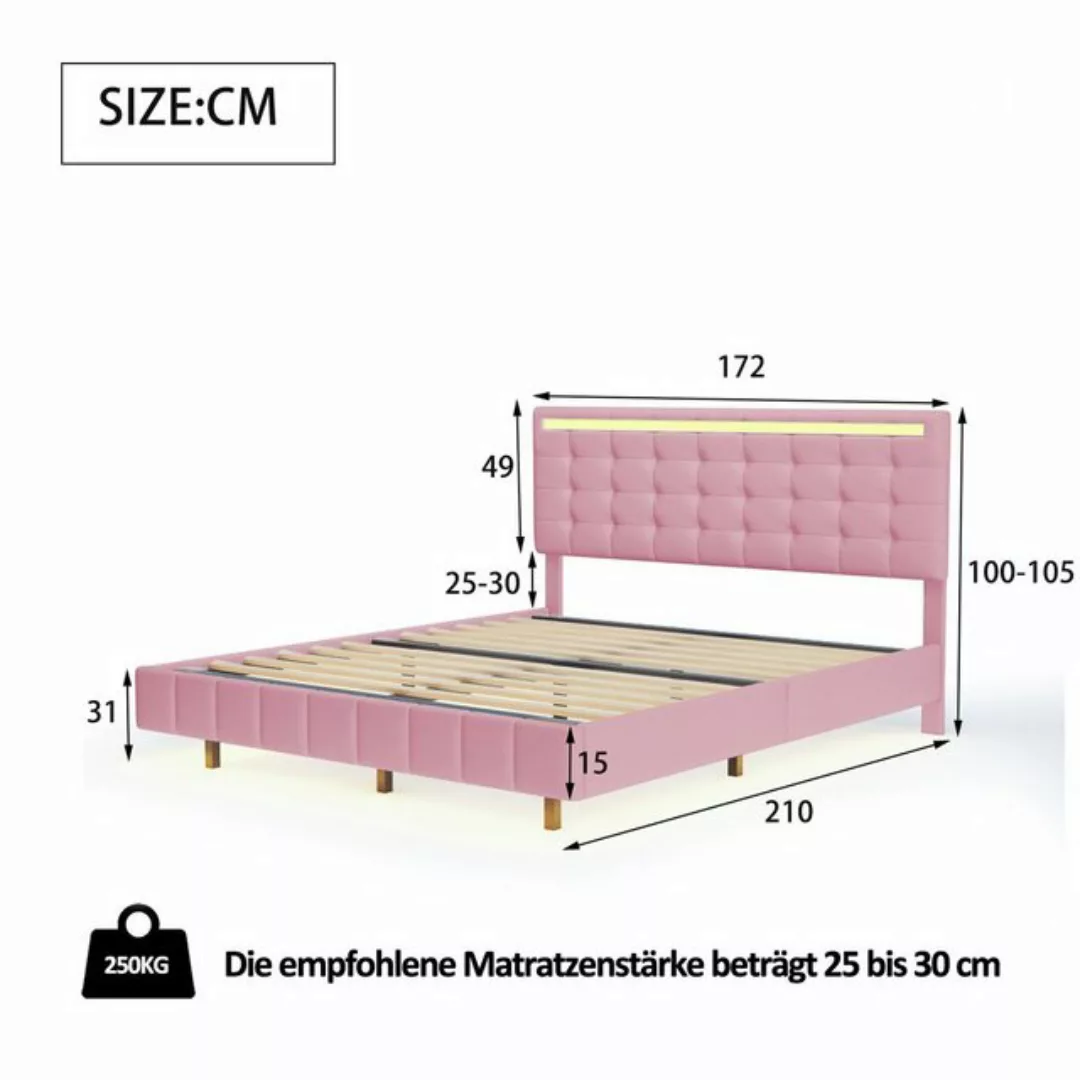 Flieks Polsterbett, LED-Beleuchtung Doppelbett Schwebebettrahmen 160x200cm günstig online kaufen