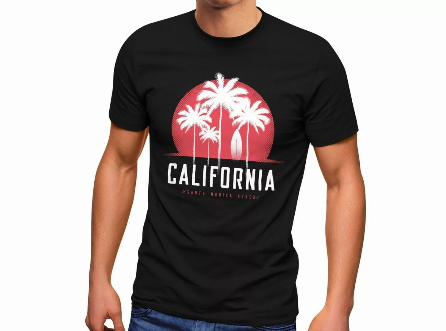 Neverless Print-Shirt Herren T-Shirt California Palmen Santa Monica Beach S günstig online kaufen