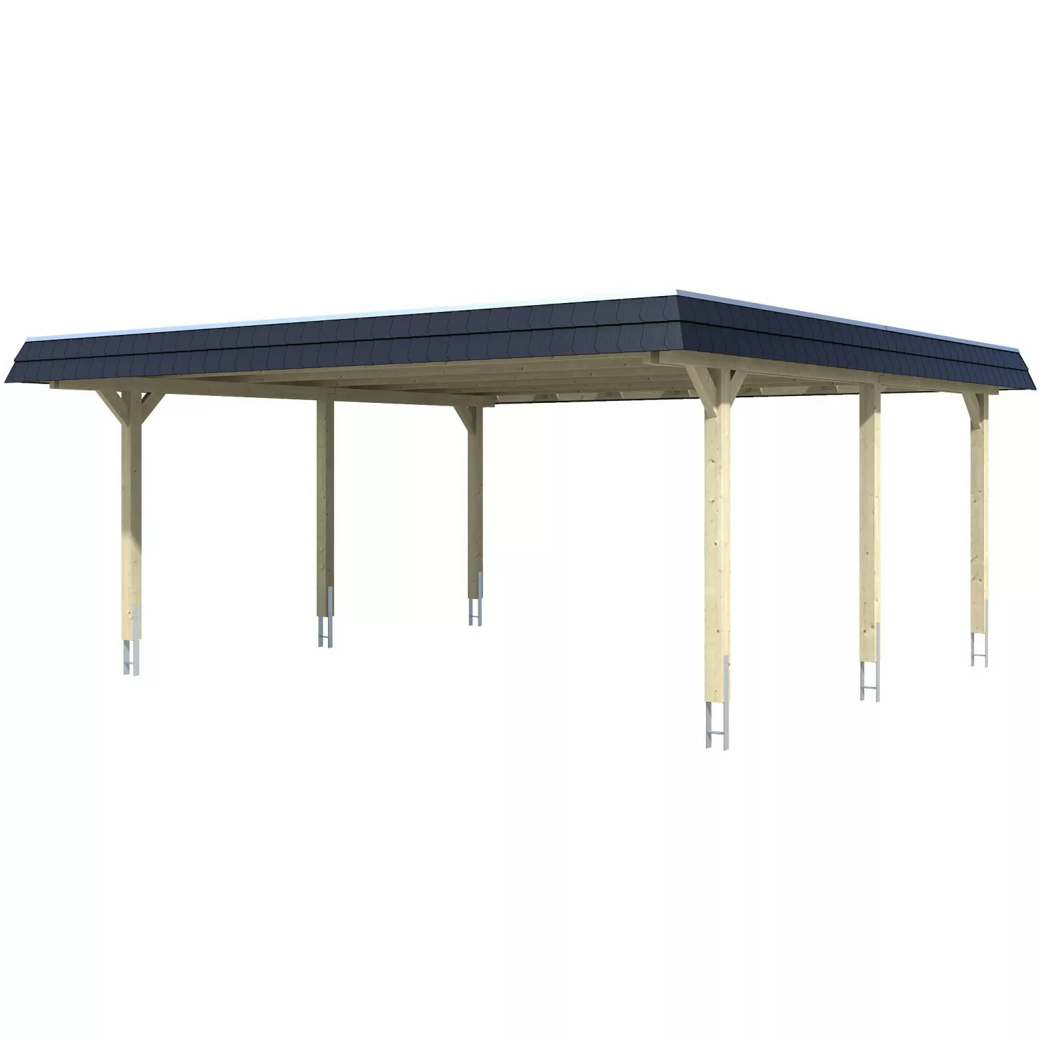 Skan Holz Doppelcarport Wendland Natur 630 x 637 cm Alu-Dach Blende Schwarz günstig online kaufen