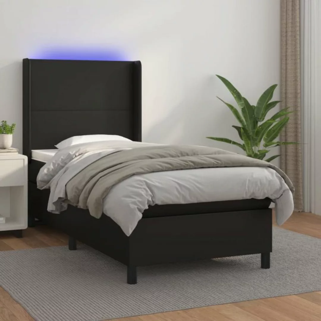 vidaXL Bett Boxspringbett mit Matratze & LED Schwarz 90x190 cm Kunstleder günstig online kaufen