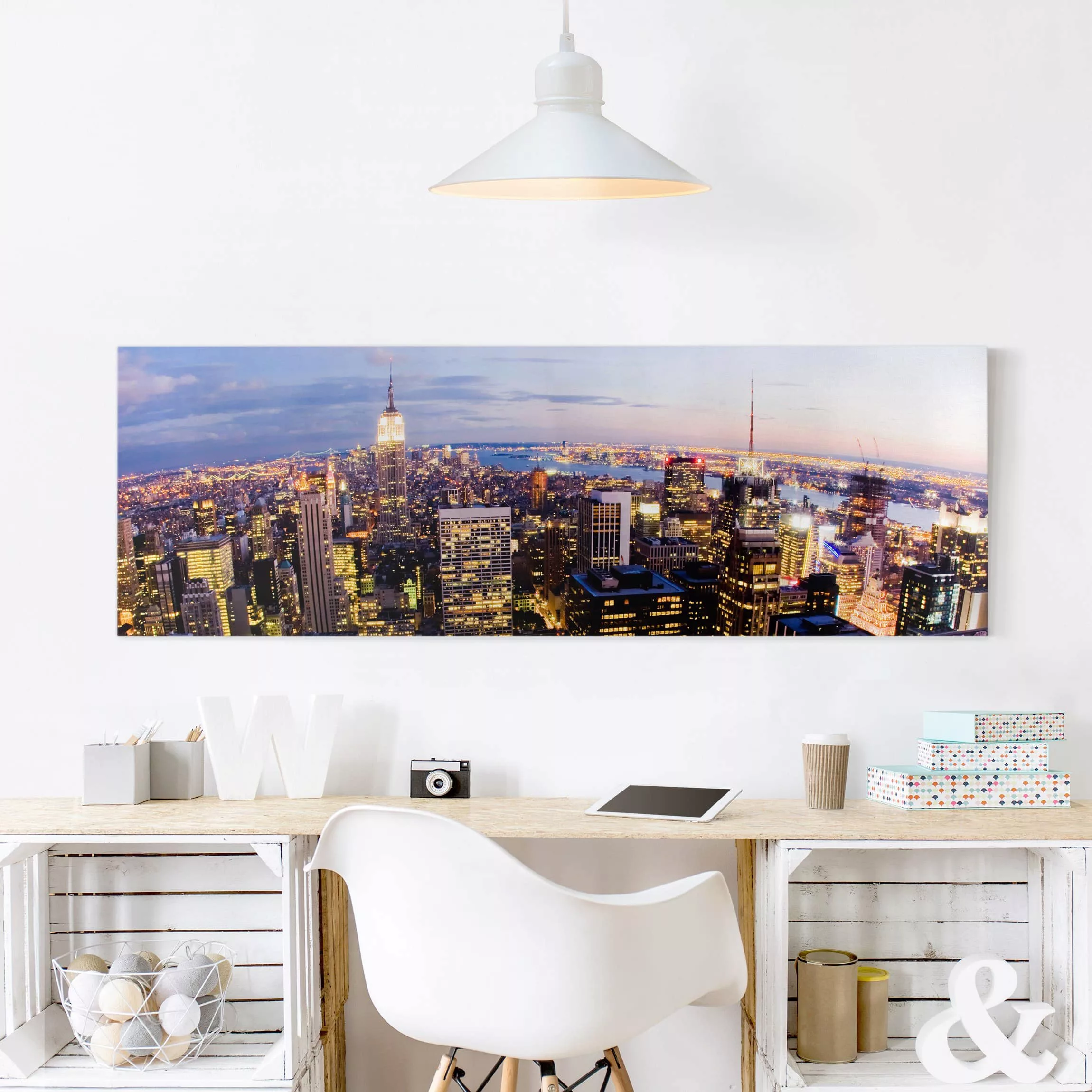 Leinwandbild New York - Panorama New York Skyline bei Nacht günstig online kaufen