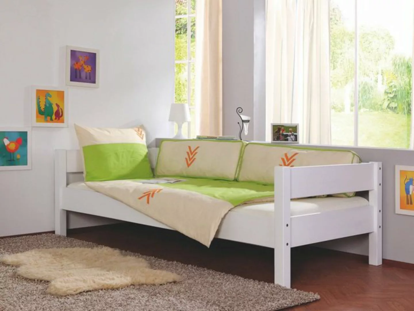 Natur24 Kinderbett Einzelbett Nik in Buche Massiv Weiß lackiert 90x200cm Be günstig online kaufen