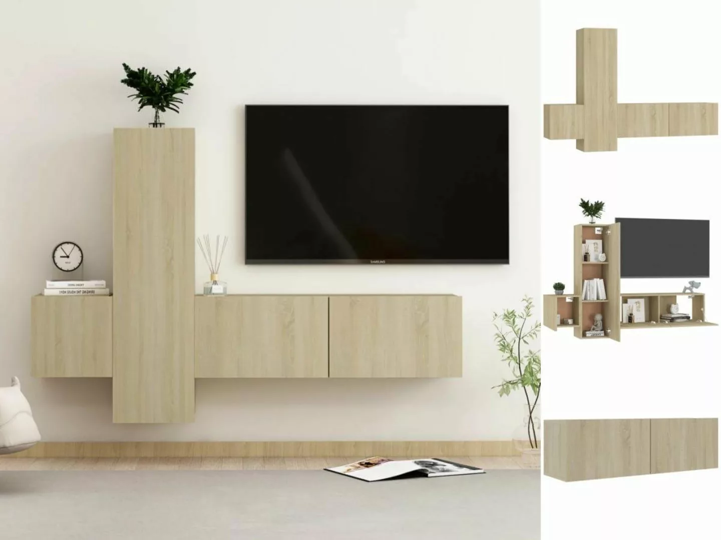 vidaXL Kleiderschrank 3-tlg TV-Schrank-Set Sonoma-Eiche Spanplatte TV-Konso günstig online kaufen