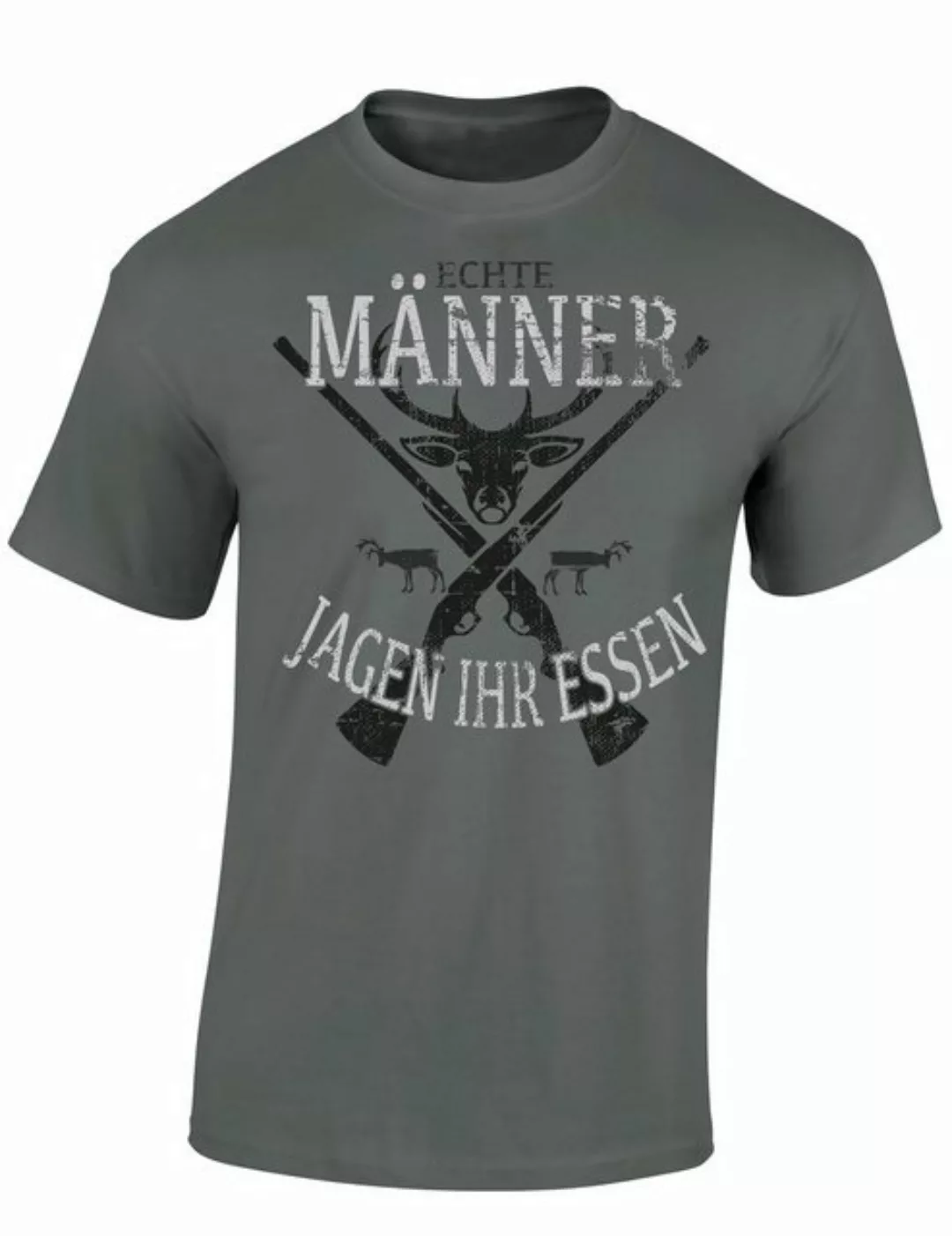 Baddery Print-Shirt Jäger T-Shirt - "Echte Männer jagen ihr Essen" - Retro günstig online kaufen