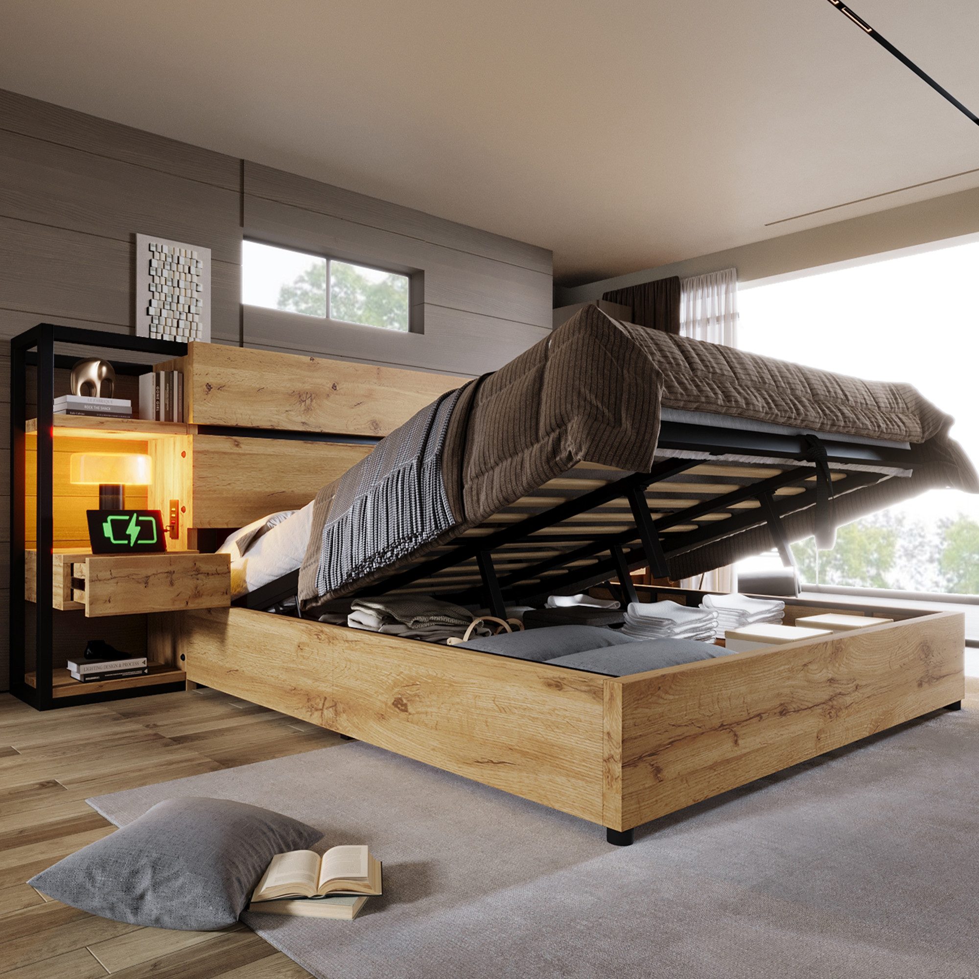 HAUSS SPOLE Holzbett 180×200cm Stauraum-Kopfteil mit günstig online kaufen