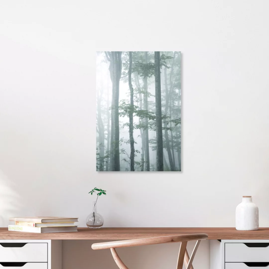 Poster / Leinwandbild - Nebliger Herbstwald günstig online kaufen