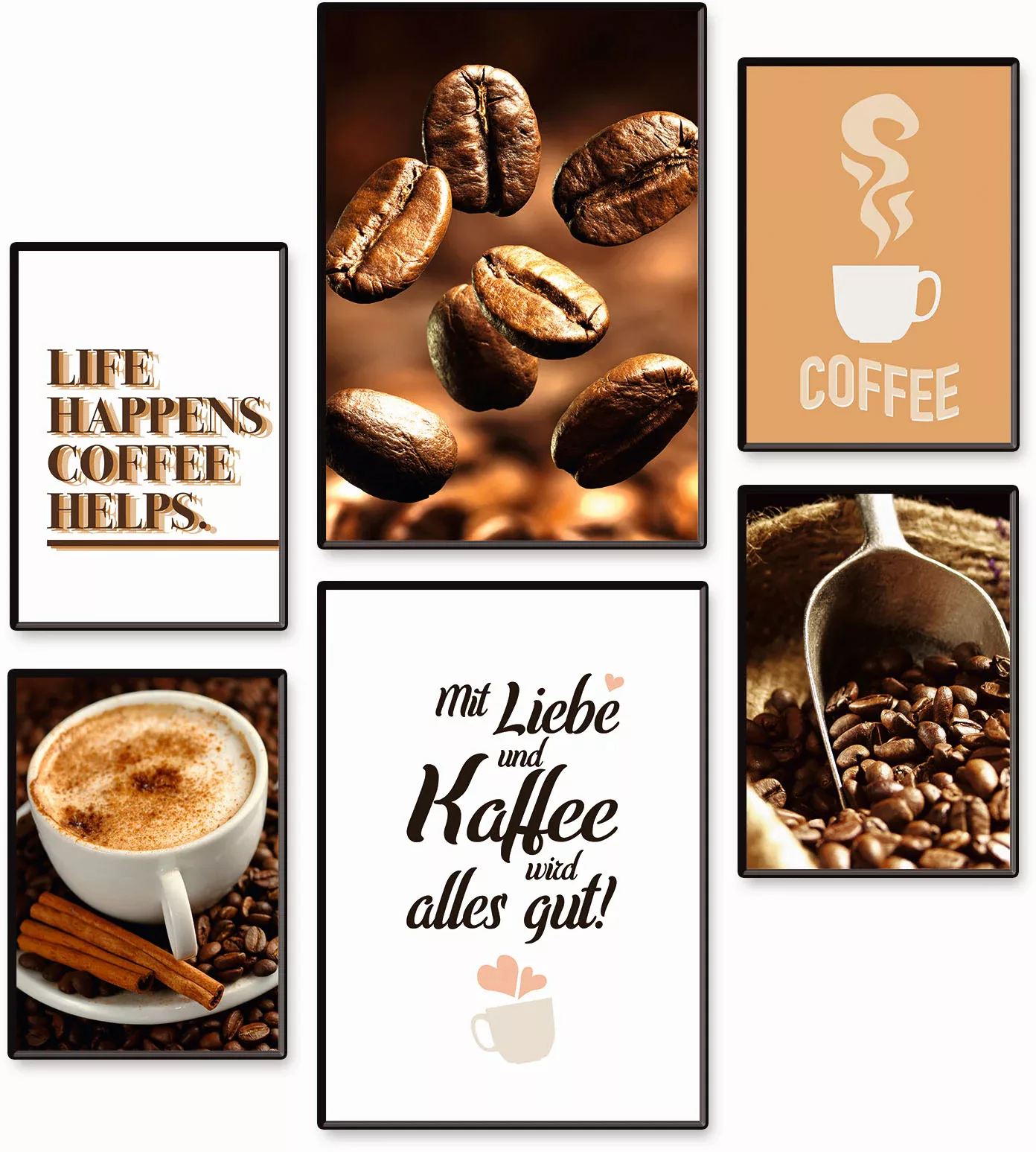 Artland Poster "Kaffee Vielfalt", Kaffee Bilder, (Set, 6 St.), 6er Set, 2xD günstig online kaufen