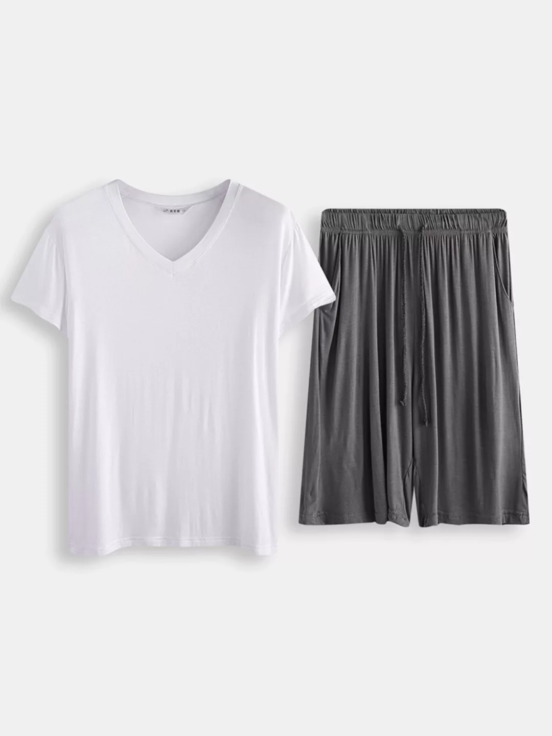 Herren Plain Kurzarm Pyjama Set Zweiteilige Casual Loungewear günstig online kaufen