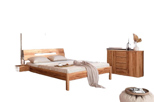 Natur24 Einzelbett Bett Bento 7 Sonderlänge 140x210 Kernbuche Holzkopfteil günstig online kaufen