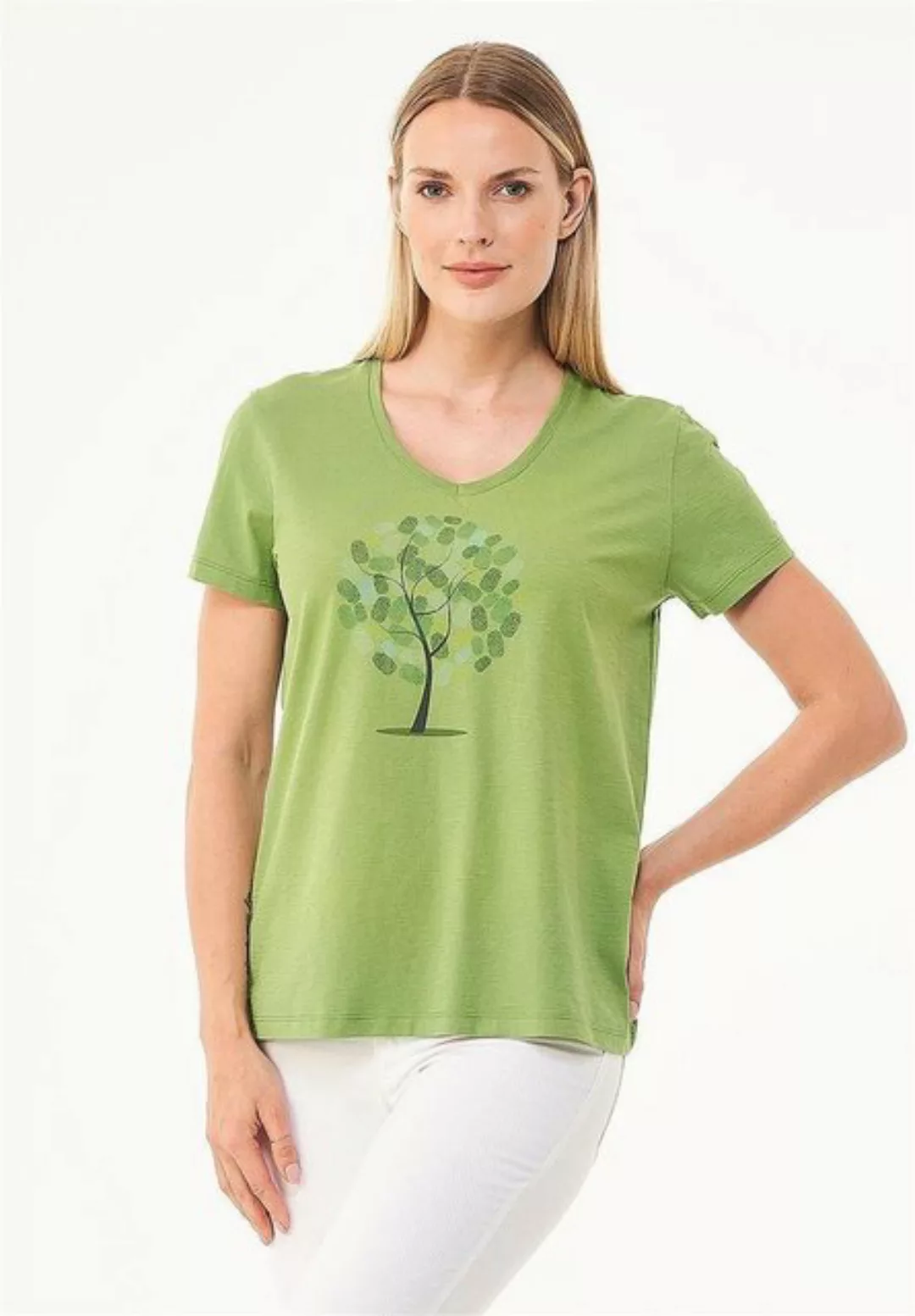 ORGANICATION T-Shirt Women's Printed V-neck T-shirt in Grass Green günstig online kaufen