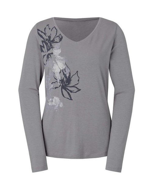 creation L Print-Shirt CRéATION L Damen Druckshirt mit Pailletten, grau-bed günstig online kaufen
