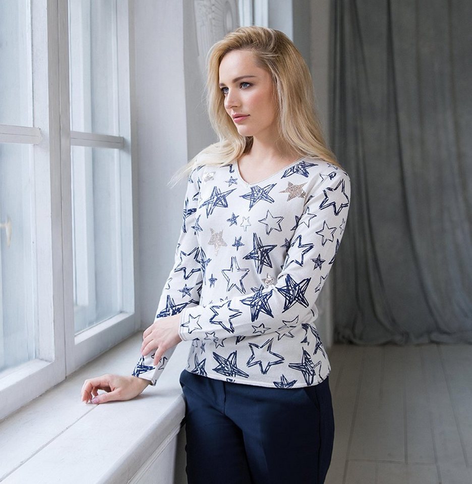 Passioni Strickpullover Pullover mit Sternenprint casual bedruckt günstig online kaufen