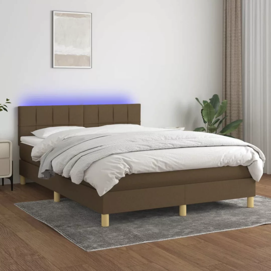 vidaXL Boxspringbett Boxspringbett mit Matratze LED Dunkelbraun 140x200 cm günstig online kaufen