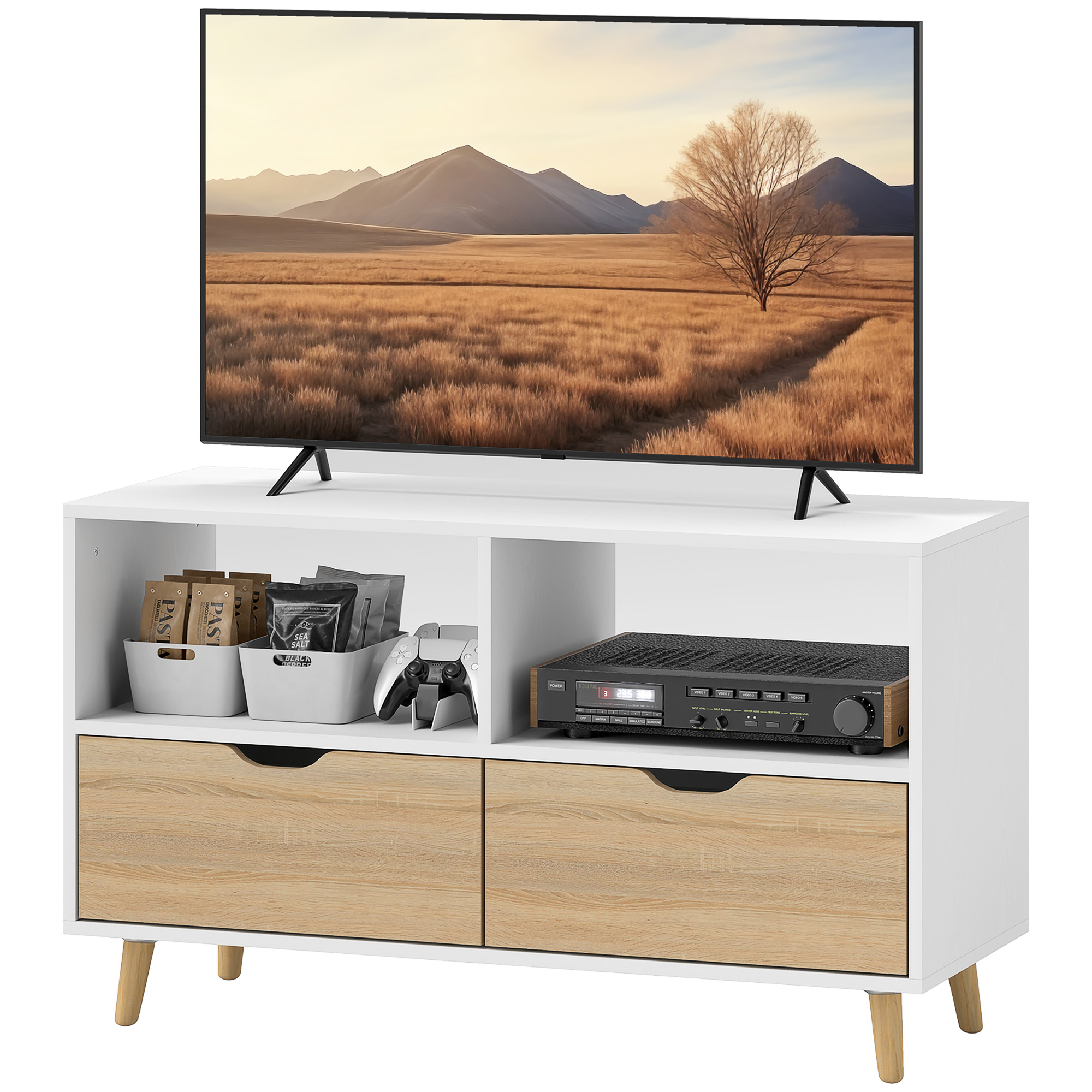 HOMCOM TV Schrank Lowboard mit 2 Ablage, Schublade, 99 cm lang Fernsehtisch günstig online kaufen