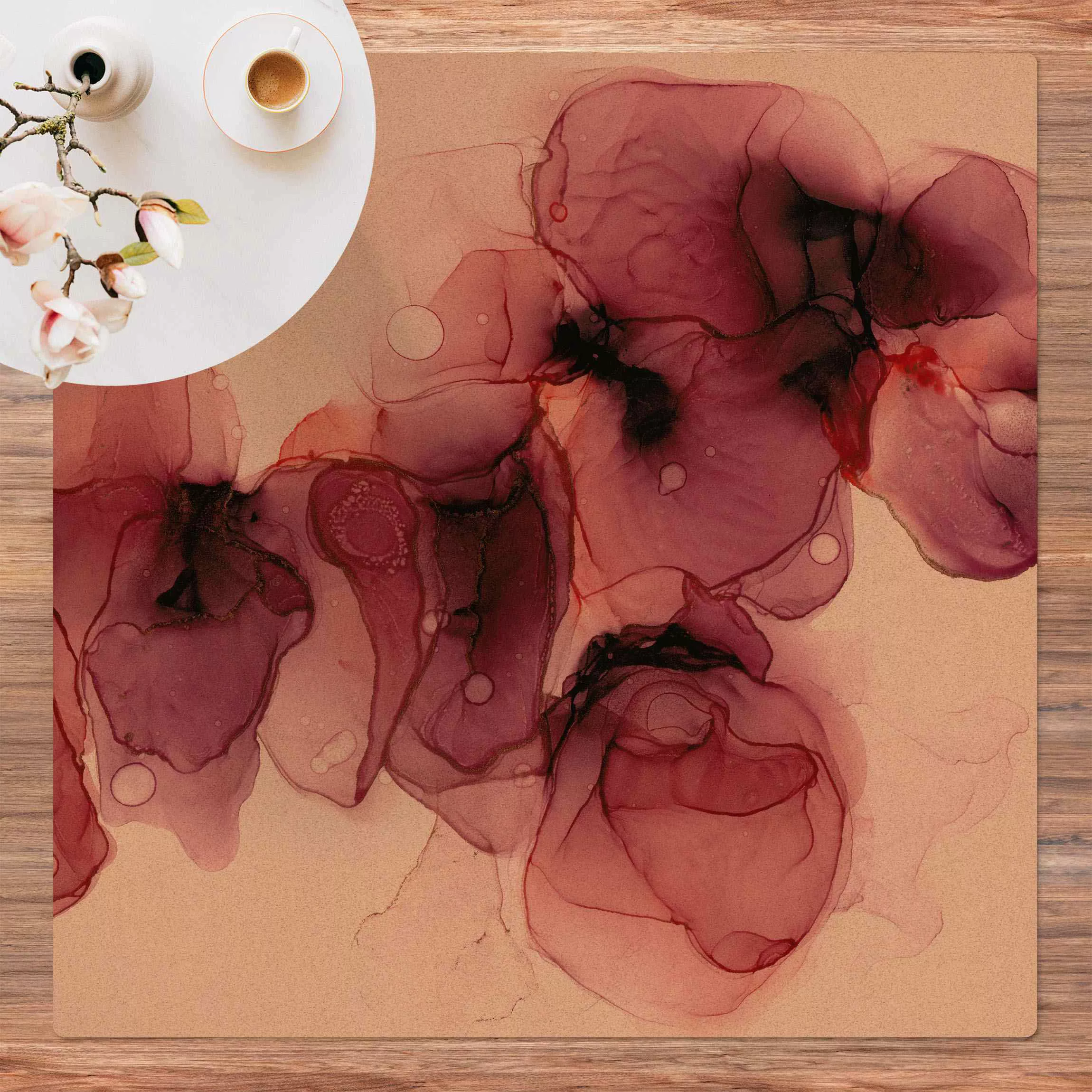 Kork-Teppich Wilde Blüten in Violett und Gold günstig online kaufen