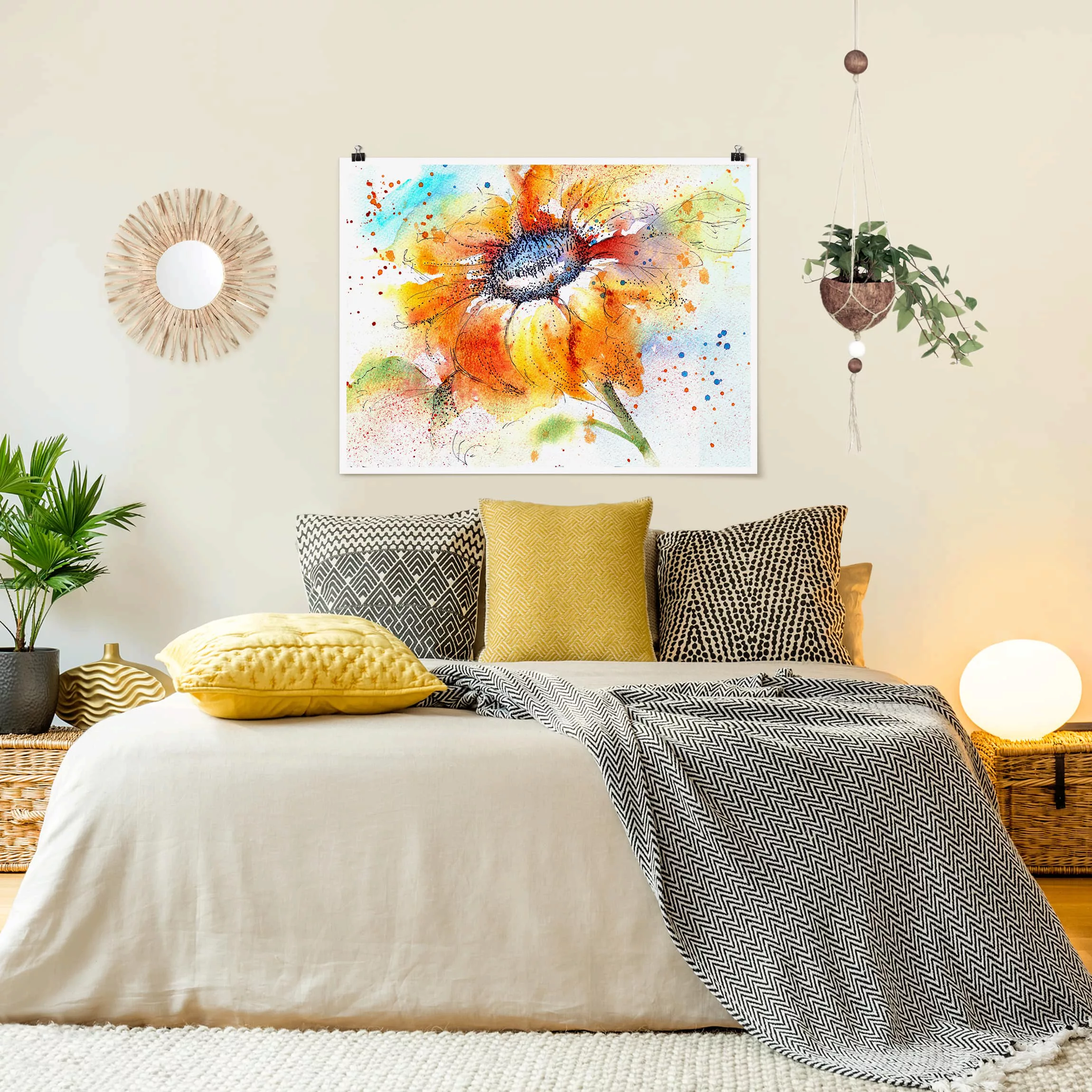Poster Blumen - Querformat Painted Sunflower günstig online kaufen