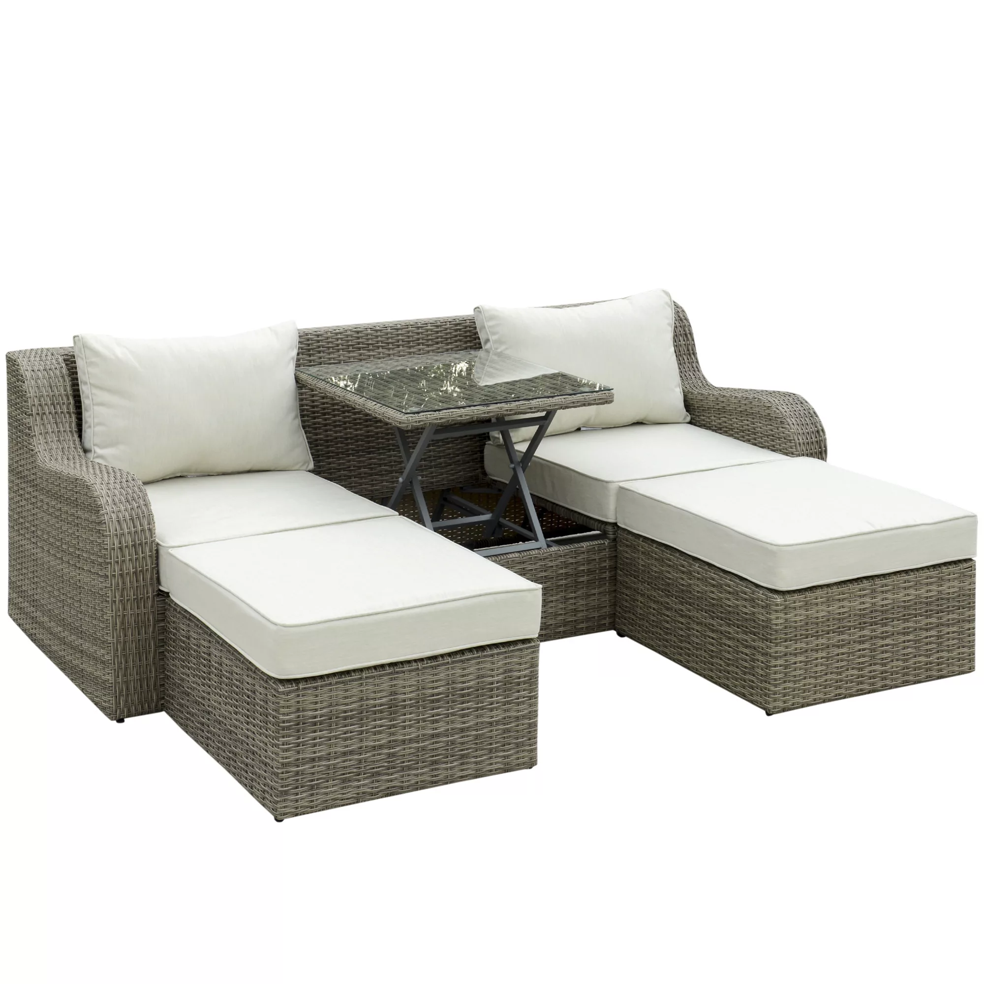 Outsunny 3-tlg. Polyrattan Gartenmöbel Set, Loungeset mit Beistelltisch und günstig online kaufen