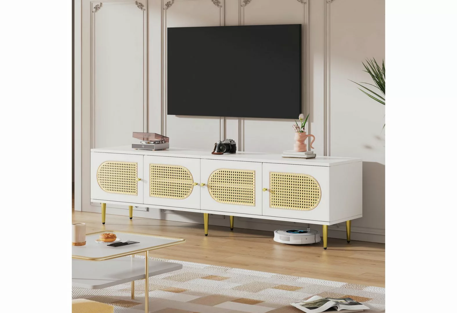 HAUSS SPLOE TV-Schrank 180x40x50cm, mit 4 Rattantüren für bis zu 80 Zoll Fe günstig online kaufen