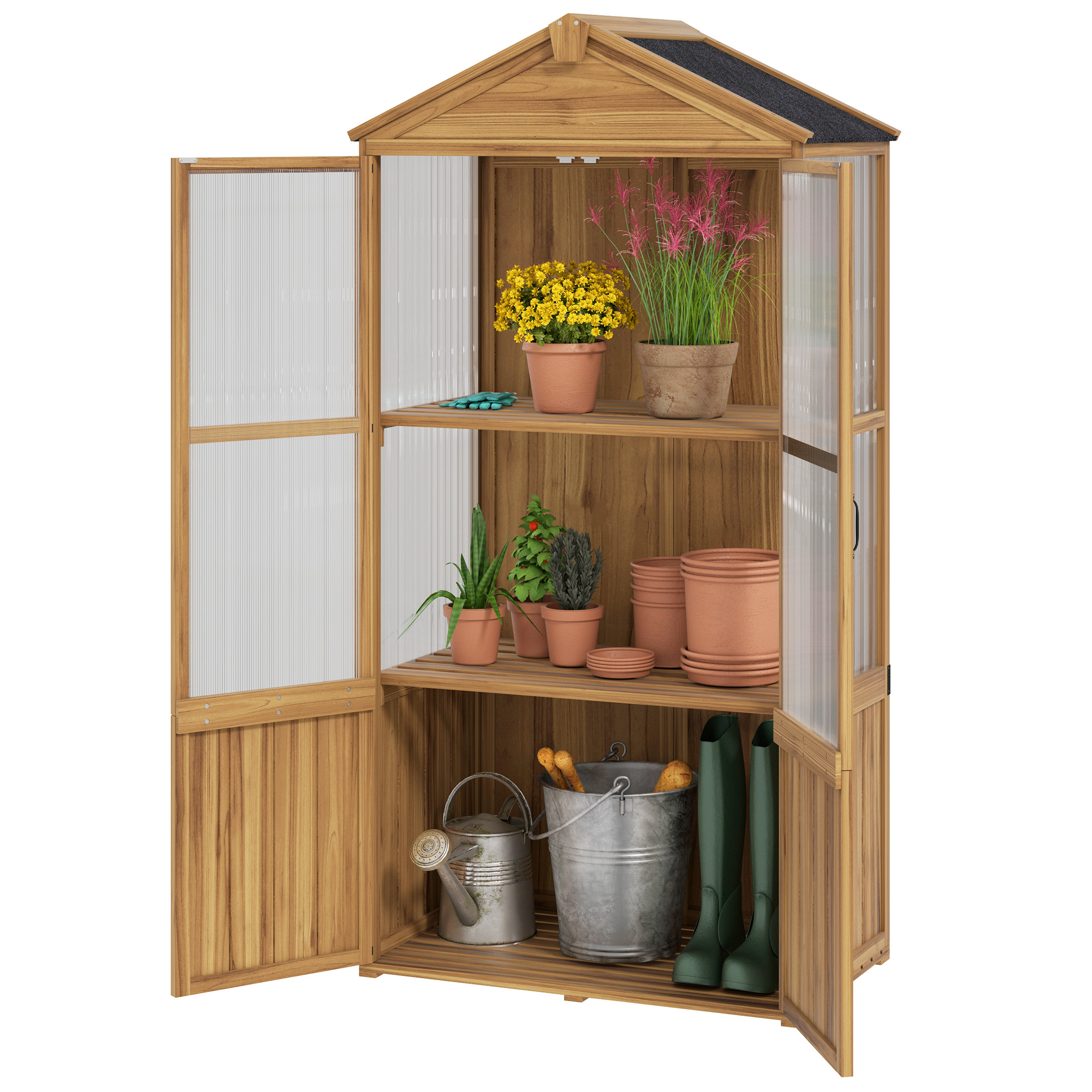 Outsunny Holzgartenhaus, Gartenschrank aus Holz mit Acrylglasplatten, Dach günstig online kaufen