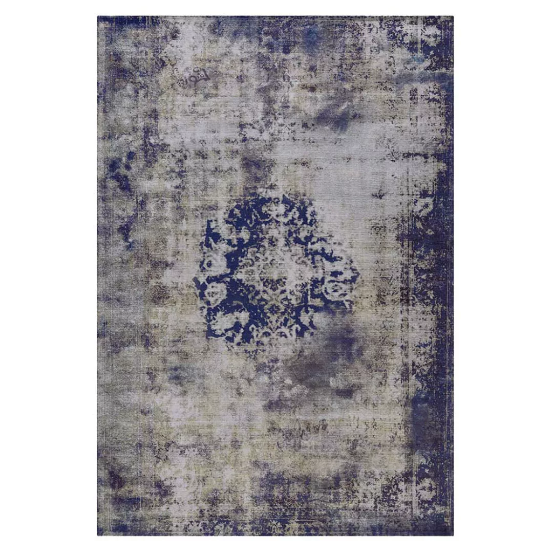 Vintage Kurzflor Teppich in Blau und Grau 1 cm hoch günstig online kaufen