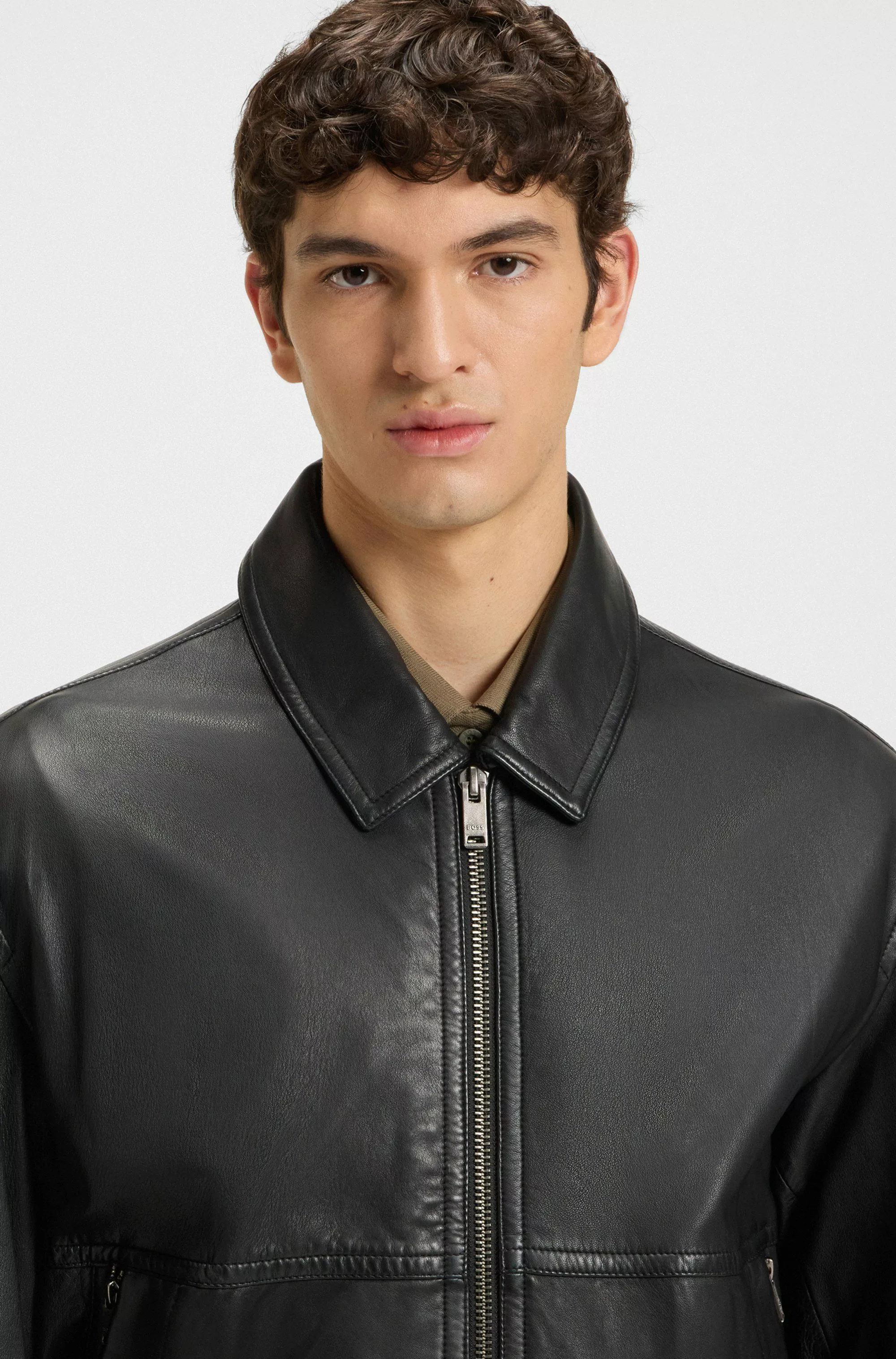 BOSS ORANGE Lederjacke Joberg mit Reißverschlusstaschen günstig online kaufen