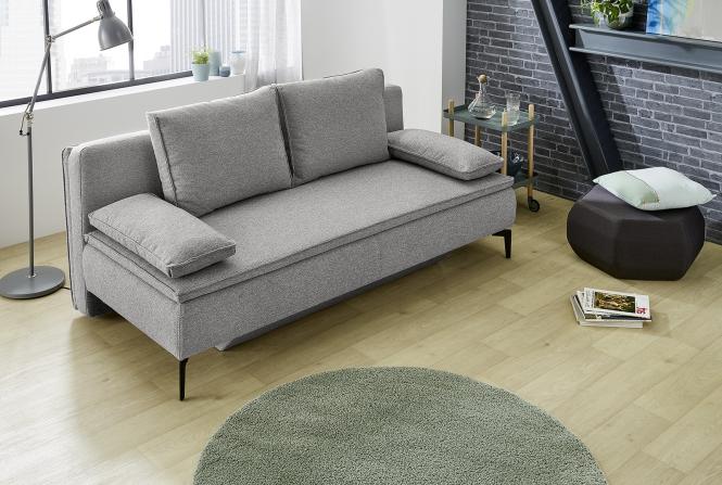 Dauerschläfer Schlafsofa mit Bettkasten und Topper 200 cm breit Grau JONAS günstig online kaufen