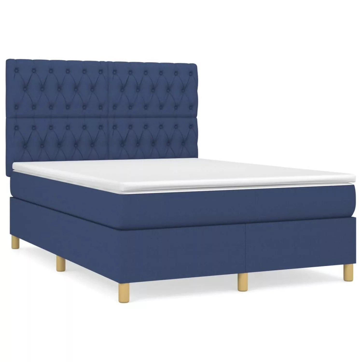 vidaXL Boxspringbett Boxspringbett mit Matratze Blau 140x200 cm Stoff Bett günstig online kaufen