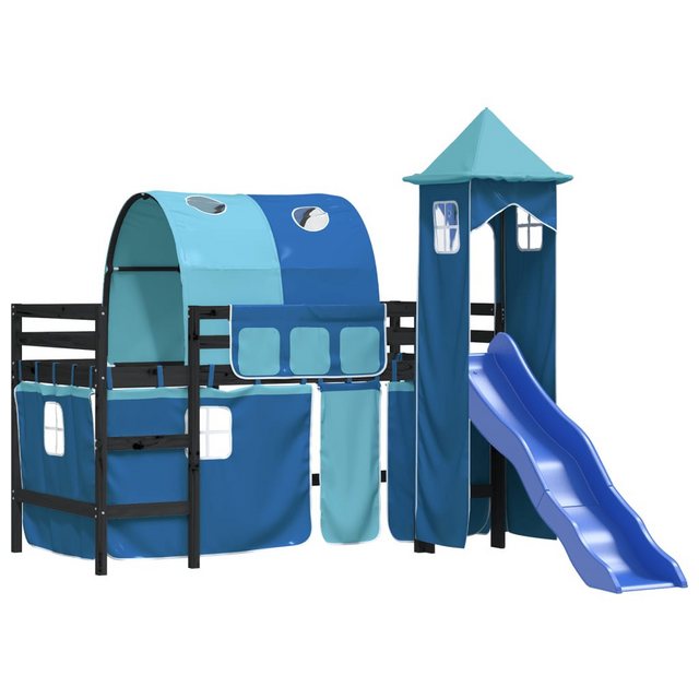 vidaXL Kinderbett Kinderhochbett mit Turm Blau 80x200 cm Massivholz Kiefer günstig online kaufen