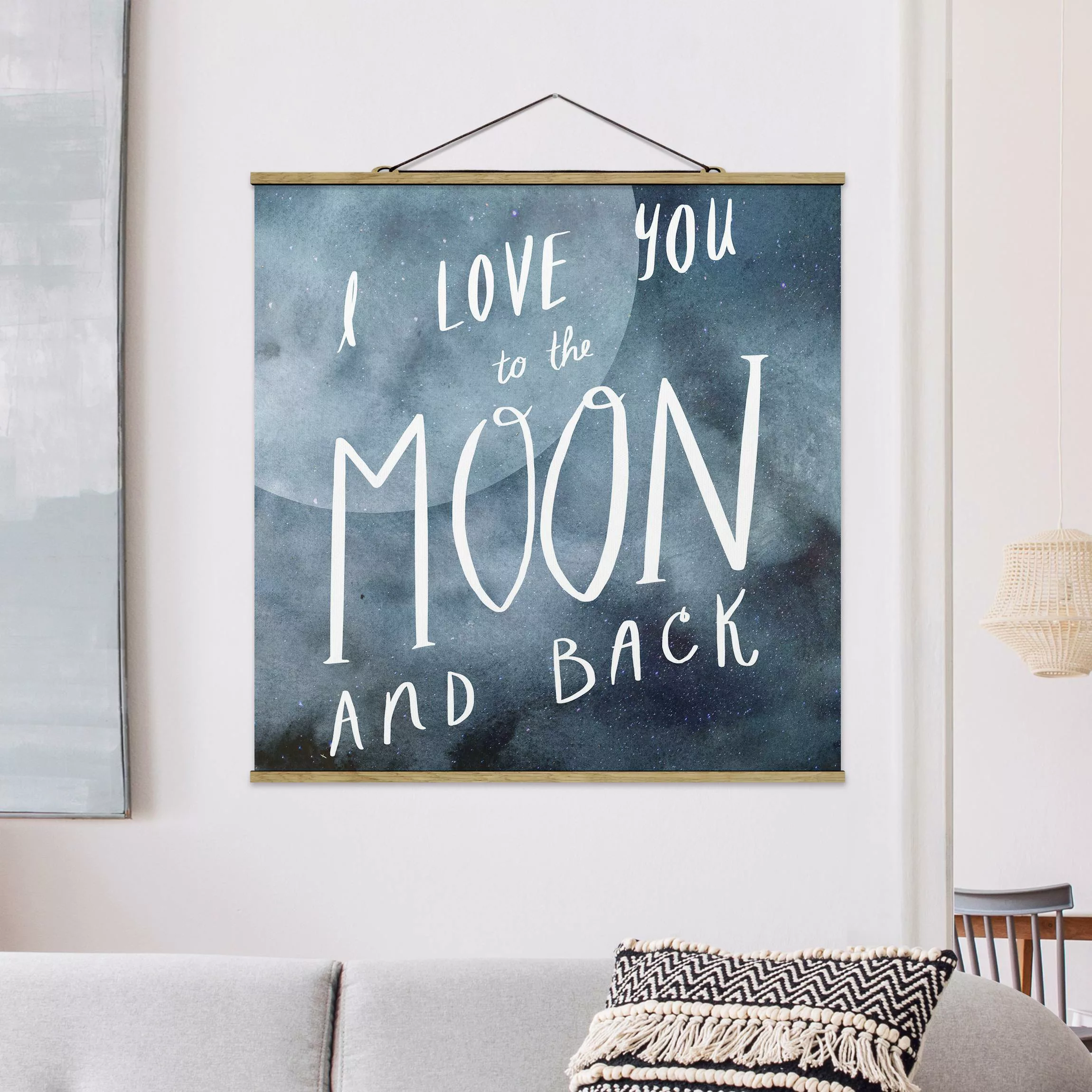 Stoffbild Spruch mit Posterleisten - Quadrat Himmlische Liebe - Mond günstig online kaufen