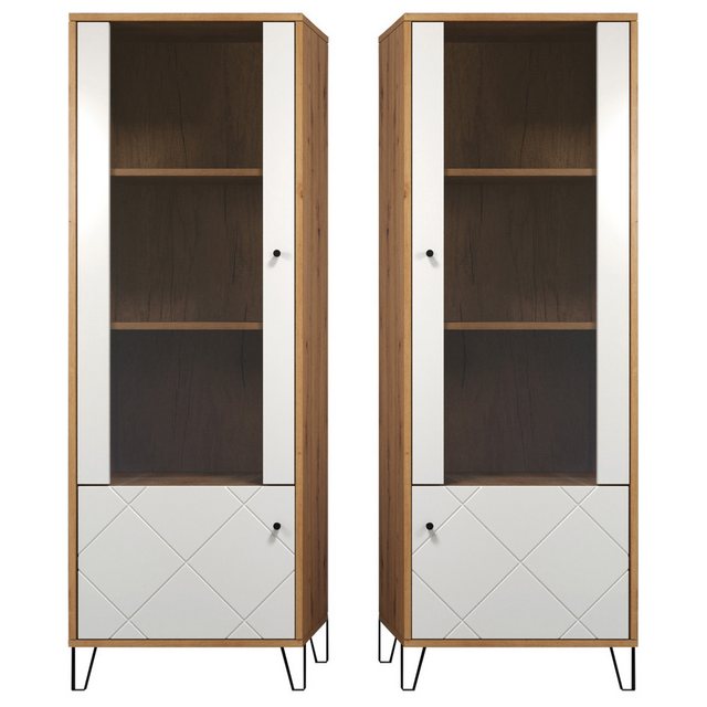 Lomadox Vitrine TORINO-19 Artisan Nb. mit matt weiß modern mit Metallfüßen günstig online kaufen