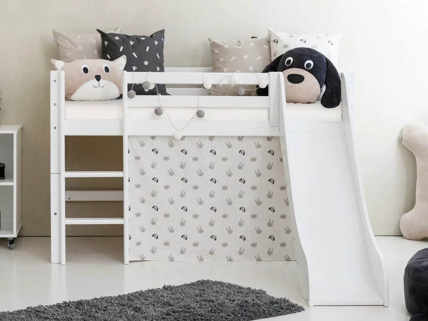 Hoppekids Hochbett ""Pets Natur"", Rutsche & Vorhang Grau und viel Auswahl günstig online kaufen