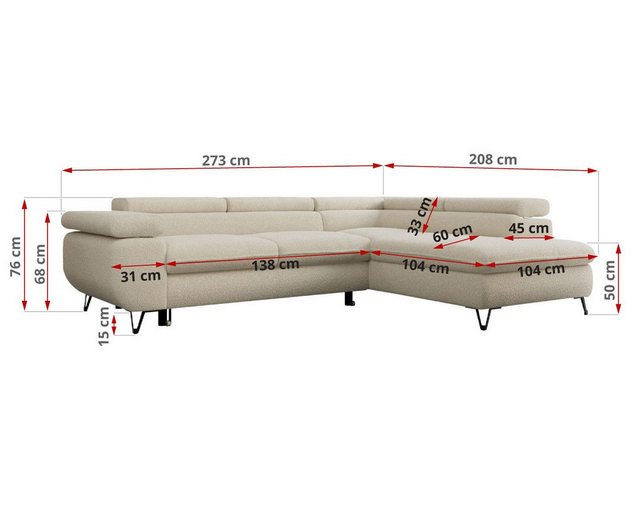 DB-Möbel Ecksofa "ESSENCES Boucle" Wellenfederkern, Bettfunktion, Bettkaste günstig online kaufen