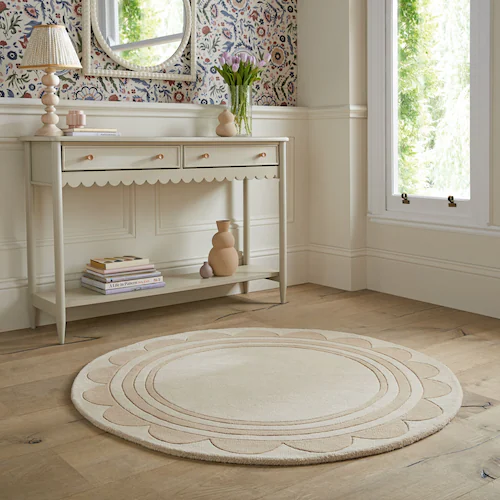 FLAIR RUGS Wollteppich »Lois«, rund, Lois Wollteppich mit Jakobsmuschelbord günstig online kaufen