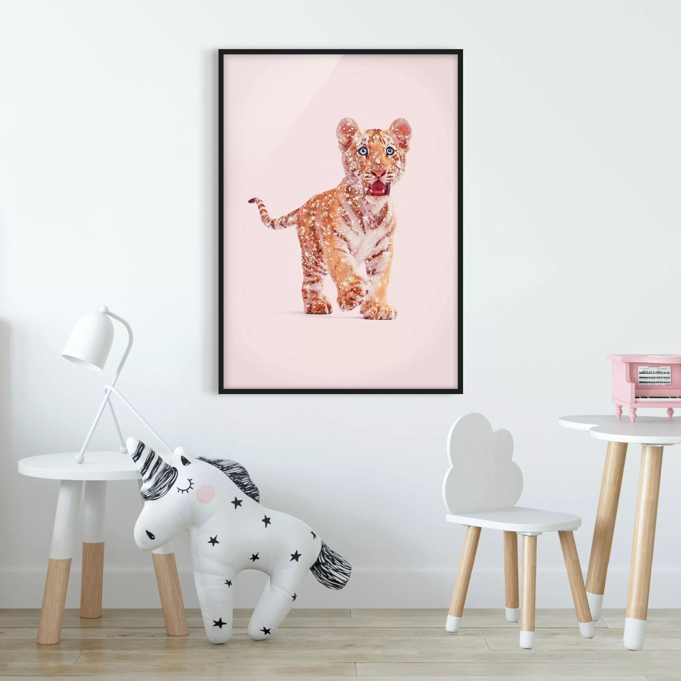 Bild mit Rahmen Tiere - Hochformat Tiger mit Glitzer günstig online kaufen