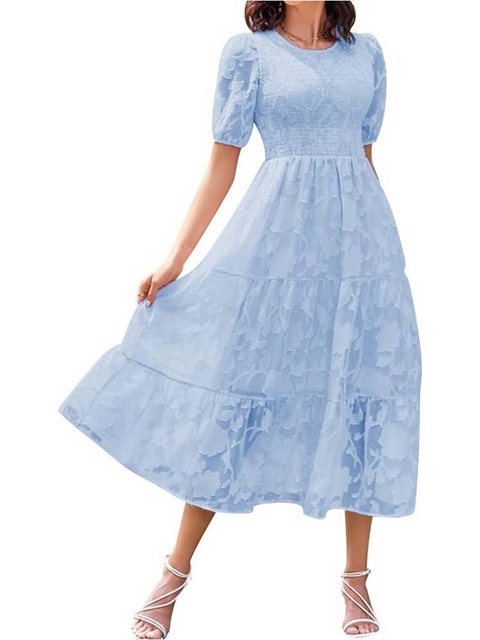 KIKI Spitzenkleid Damen Sommerkleid Boho Puffärmel Abendkleid A-Linien-Klei günstig online kaufen