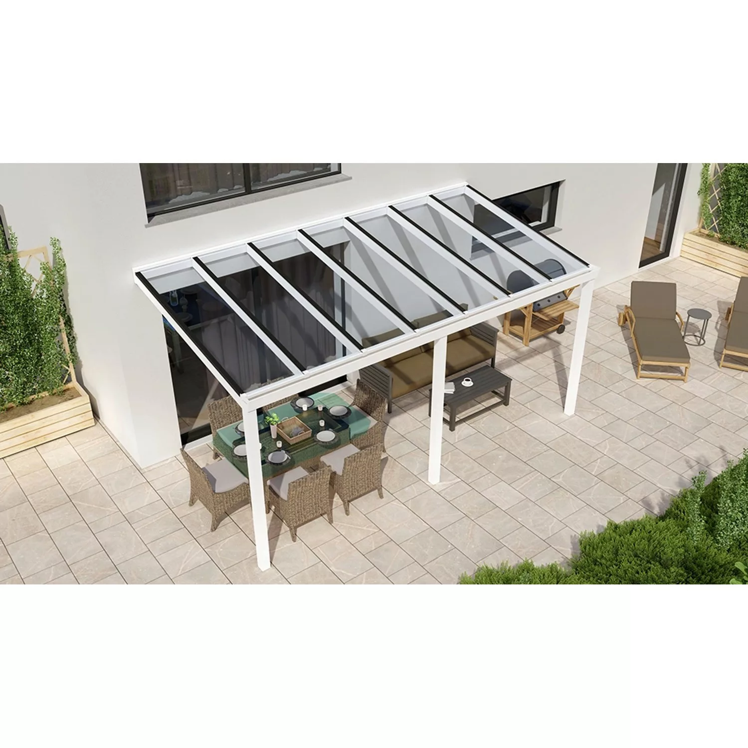 Terrassenüberdachung Basic 500 cm x 300 cm Weiß Glas günstig online kaufen