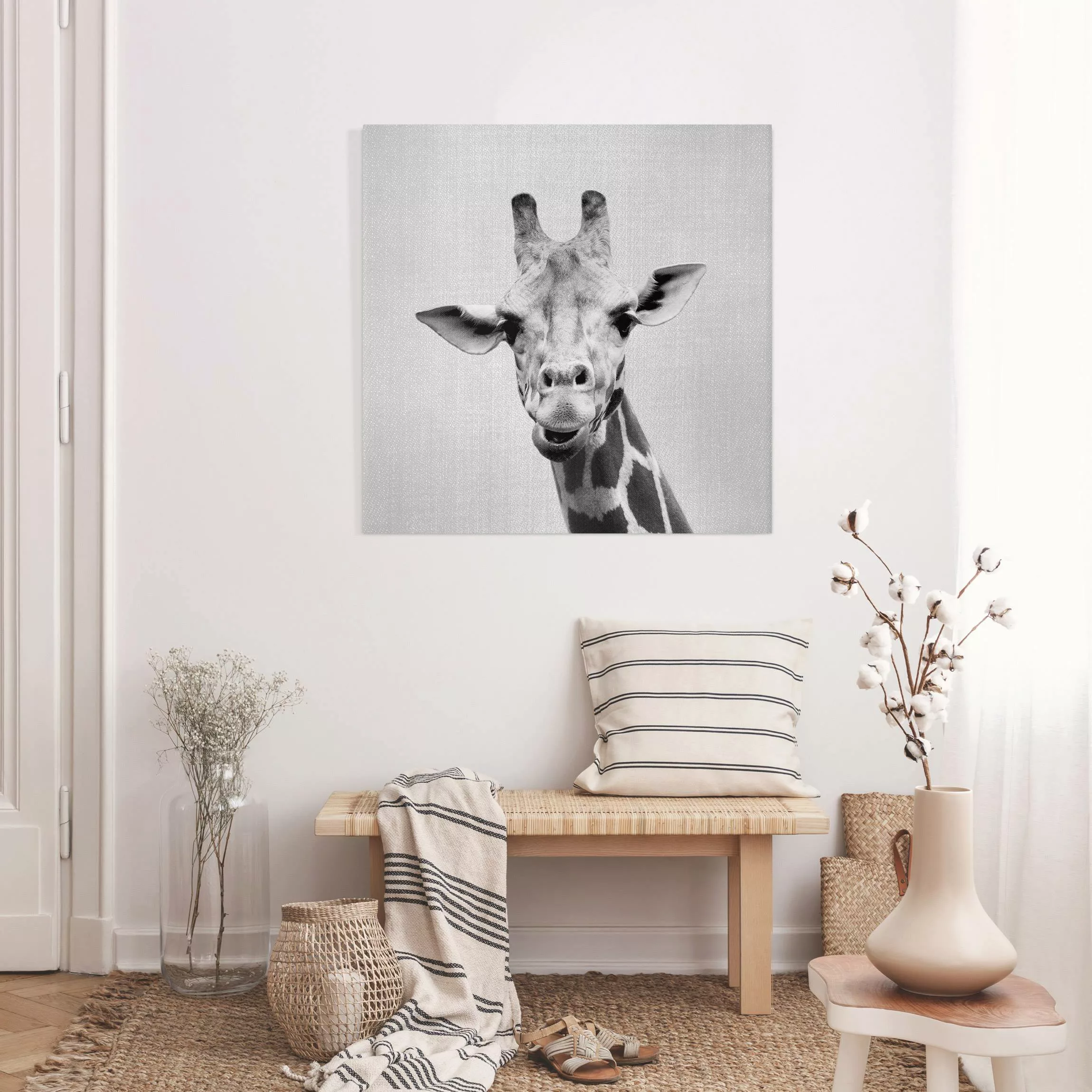 Leinwandbild Giraffe Gundel Schwarz Weiß günstig online kaufen