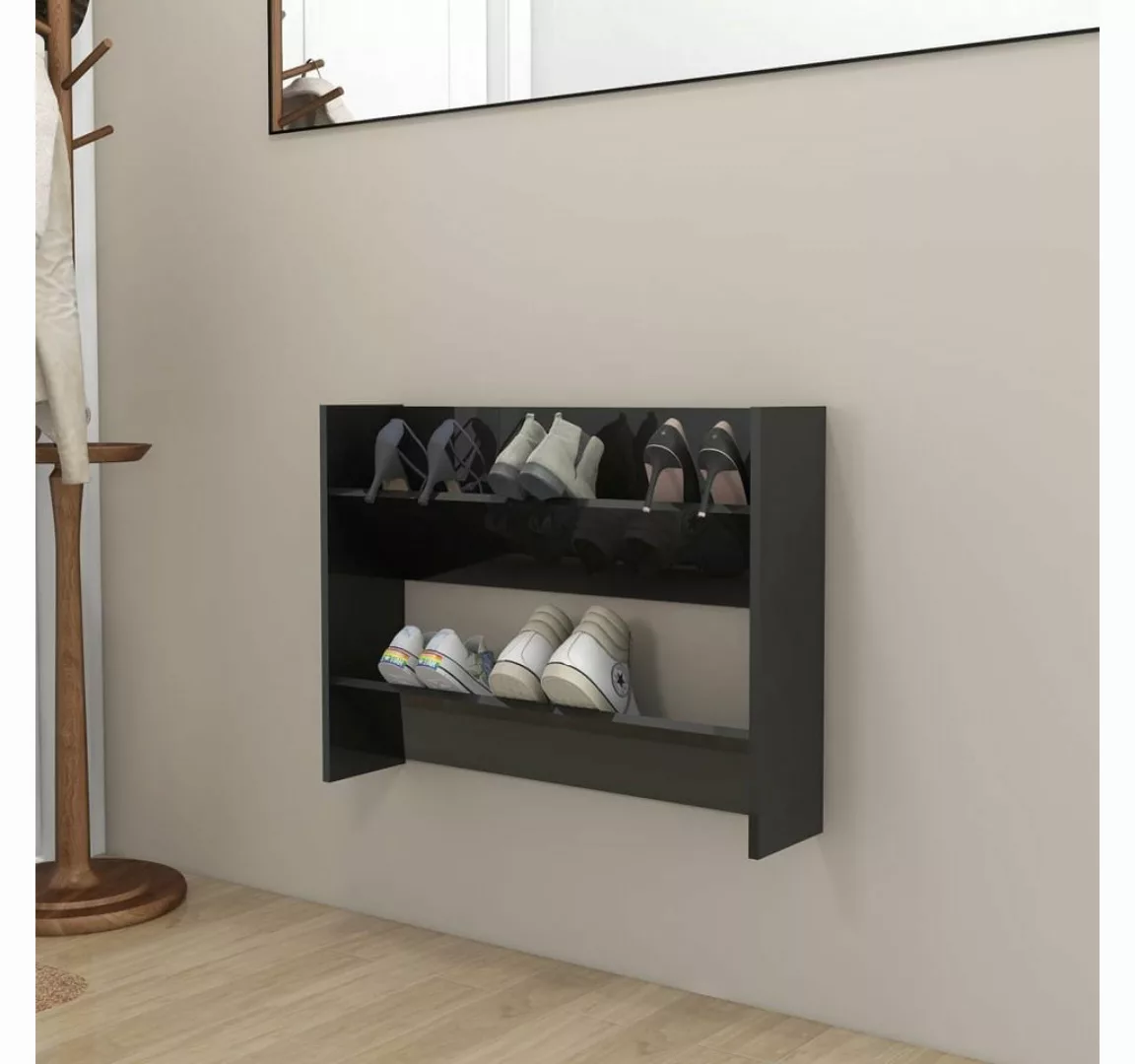 furnicato Hängeschuhschrank Wand-Schuhschrank Hochglanz-Schwarz 80x18x60 cm günstig online kaufen