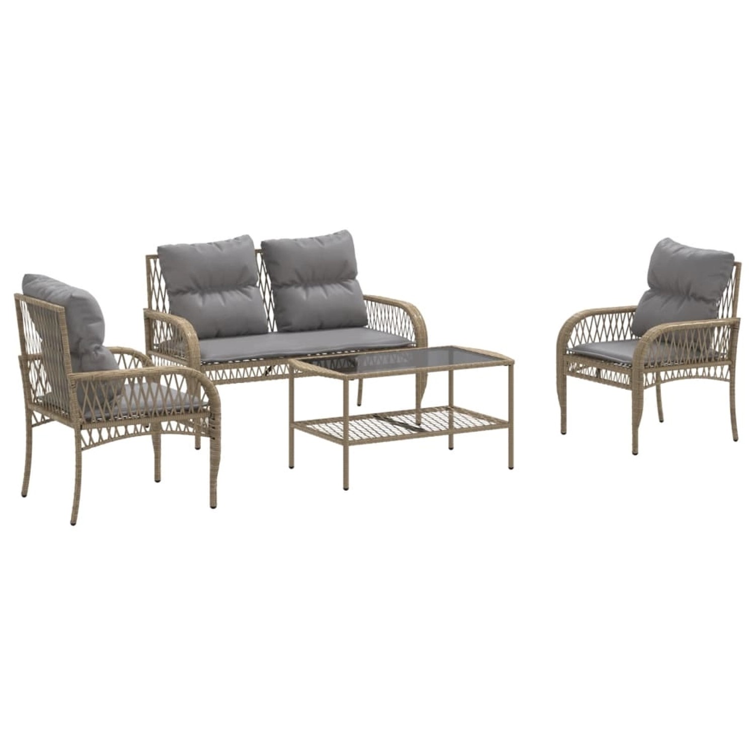 vidaXL 4-Tlg Garten-Sofagarnitur mit Kissen Beige Poly Rattan 368731 günstig online kaufen