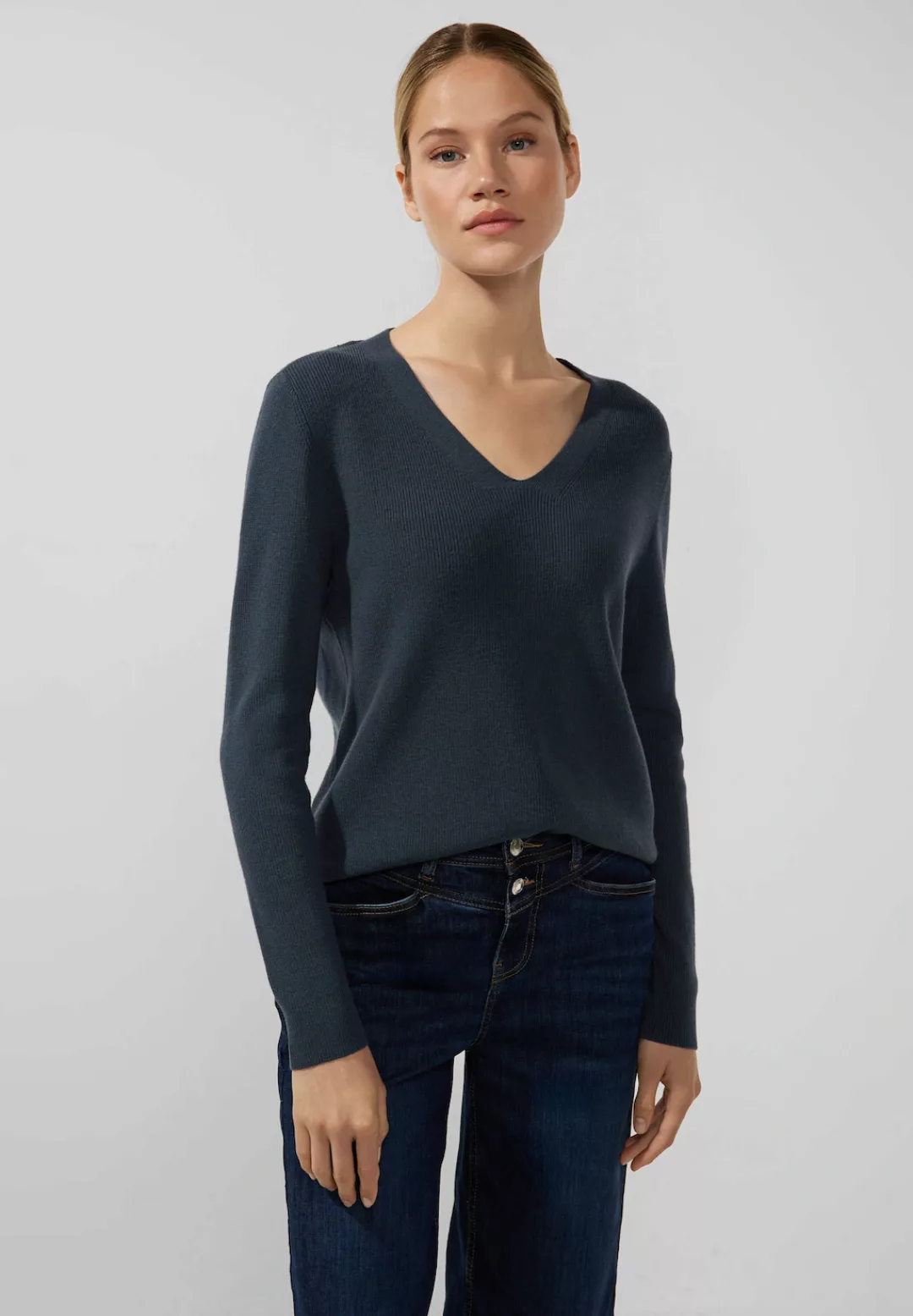 STREET ONE V-Ausschnitt-Pullover, in Unifarbe günstig online kaufen