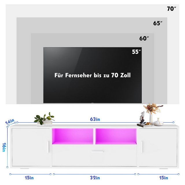 kehot TV-Schrank Fernsehkommode, TV Board Hochglanz, mit 16 Farben LED Bele günstig online kaufen